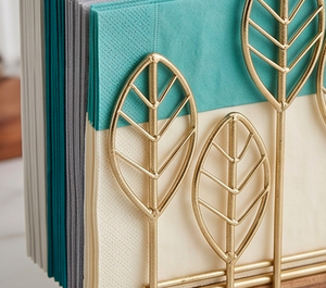 Elegant Leaf Design <b>Napkin</b> <b>Holder</b> With Wooden Base Golden Metal Tissue Stand For Dining Table Kitchen And Home Decoration - Product Image 5