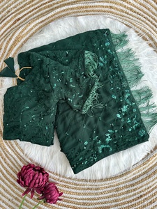 Dupatta de créateur indien avec chemisier, tenue de mariage traditionnelle pour femme, longueur ras du sol, en soie brodée, style bleu à sequins - Product Image 5