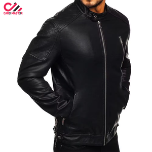 Men's Winter Canvas Leather Jackets with Washed Stand Collar Zipper Closure Sheep Fur Trim Breathable Plus Sized Wholesale - Product Image 2