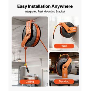 Tubo Flessibile Retrattile in Gomma da 1/2 Pollice x 50 Piedi, 300 PSI Max, con Avvolgitore Automatico e Cavo da 5 Piedi per Applicazioni Idriche - Product Image 5