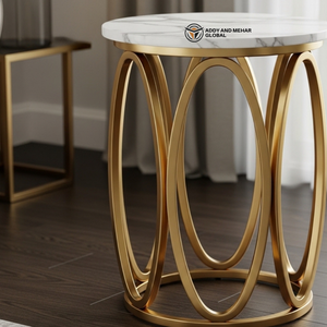 Luxury White Top Side <b>Table</b> Gold Stainless Steel Oval Base Modern Industrial Design End <b>Table</b> for Bedroom Warehouse Living - Product Image 5