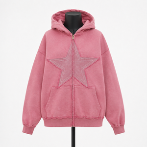 Sweat-shirt à capuche personnalisé avec fermeture éclair, style streetwear, coupe oversize, motif étoile, fabricant OEM ODM en gros - Product Image 1