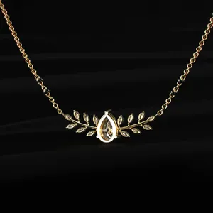 Collier pendentif élégant en or avec diamant taille poire pour femme, motif feuille marquise, collier floral de mariée, collier raffiné, cadeau pour elle - Product Image 3