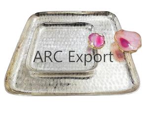 Bandejas para servir de acero inoxidable martillado con mango de ágata de artículos de plata de aluminio para bandejas de vajilla de Hotel al precio más barato - Product Image 1