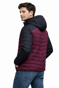 Chaqueta acolchada con capucha para hombre en color burdeos y negro – Prenda de invierno premium, cálida y elegante, protección contra el viento y el frío. - Product Image 4