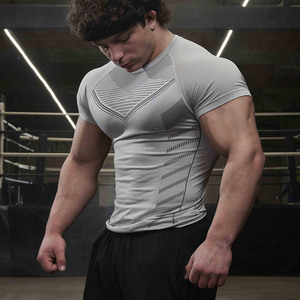 Ready to Ship Quick Dry Train Compression Polyester T Shirts <b>Men</b> <b>Stretchy</b> Gym Shirts Breathable & Quick Dry - Product Image 3