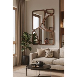 Contemporary Wood Frame Wall <b>Mirror</b> Abstract Design Decorative Glass <b>Mirror</b> For Living Room Interior Decoration - Product Image 4