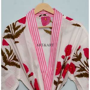 <b>Women's</b> <b>Kimono</b> Robe Cotton Dressing Gown Boho Cotton Bathrobe for <b>Women</b> 100% Organic Cotton Hand Made Long japanese robe - Product Image 4