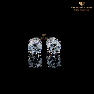 4 TCW Pendientes Solitarios Redondos para Uso Diario con Diamante Cultivado en Laboratorio CVD, Oro Sólido de 14K, Color D, Claridad VVS2, Certificado IGI - Product Image 1