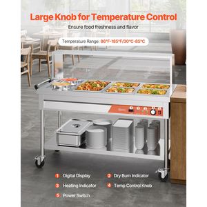 Scaldavivande Elettrico Professionale Commerciale 5 Vaschette + 2 Pentole 1800W, Tavolo Riscaldante a Vapore con Controllo Manuale della Temperatura per Catering e Buffet - Product Image 4