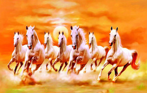 ภาพวาดอะคริลิกบนผ้าใบ รูปฝูงม้าสมัยใหม่ยามพระอาทิตย์ตกดิน ม้าวิ่งเจ็ดตัว สไตล์เหมือนจริง ตกแต่งภายในบ้าน แนวธีมสัตว์ - Product Image 2
