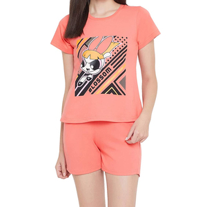 Conjunto de 2 Piezas para Mujer, Camiseta de Manga Corta con Estampado de Búho de Dibujos Animados, Cuello Redondo, Corte Regular, Pantalones Cortos, Estilo Casual, Transpirable, para Primavera/Verano - Product Image 1