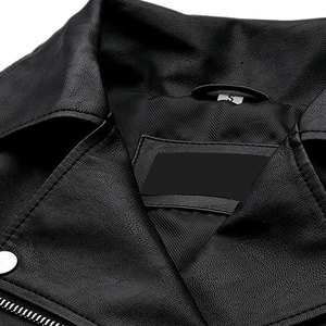 Chaqueta de motociclista negra para mujer, de piel sintética, con cinturón, cuello vuelto, cremallera, chaqueta de cuero a la moda para mujer - Product Image 5