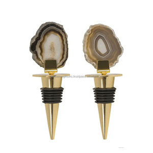 Tapón de botella de metal y piedra con acabado chapado en oro forma redonda excelente calidad para botella precio al por mayor - Product Image 2