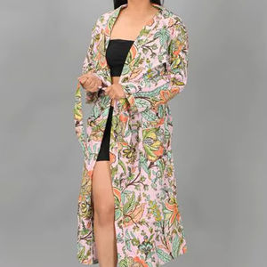 Kimono Elegante para Mujer, Estampado a Mano en India, 100% Algodón, Cuello en V, Cierre con Cordón, Ropa de Dormir, Ropa de Playa, Venta al Por Mayor del Fabricante - Product Image 4