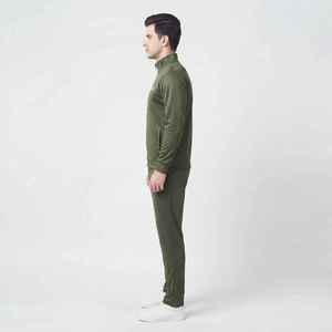 Ensemble de survêtement décontracté pour homme, vert olive, fermeture éclair intégrale, 2 pièces, couleur unie, poches latérales, coupe classique, pour l'automne - Product Image 3