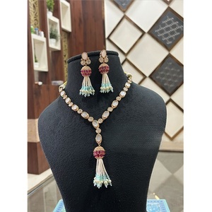 Trendy Premium Quality Brass Gold Plated Moissanite Kundan Necklace Earring <b>Set</b> for <b>Women</b> Engagement Party <b>Gift</b> Wedding Wear - Product Image 1