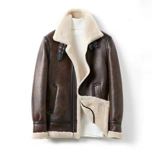 <b>Men</b> <b>Brown</b> <b>Leather</b> Aviator <b>Jacket</b> With Faux Fur Lining Windproof Winter Moto Biker Style Zipper Closure Quality male <b>leather</b> - Product Image 1