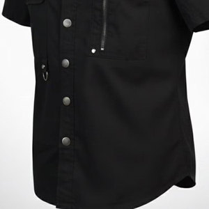 Customized <b>Men's</b> Gothic Industrial Short-Sleeve Shirt - Black Metal & Zipper Detail Top Factory Supplies - Product Image 3