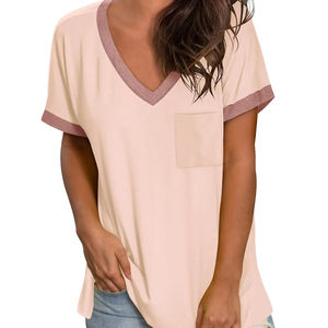 Camiseta de Moda para Mujer con Cuello en V, Verano, 100% Algodón, Transpirable, de Secado Rápido, Alta Calidad, con Envío a Domicilio - Product Image 1