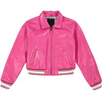 Blouson bomber court rose en similicuir PU pour femme, style universitaire zippé, imperméable, col montant, idéal pour l'hiver