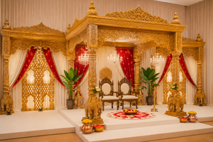 Mandap en bois de style traditionnel pour mariage indien, mandap en bois avec piliers de base en forme d'éléphant, mandap de mariage en bois élégant, États-Unis - Product Image 2