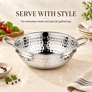 Olla Kadhai de Aluminio Martillado con Doble Asa, Tazón Redondo Pulido para Cocina y Restaurante - Product Image 2