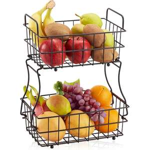 Panier à fruits à 2 niveaux détachable, noir, pour comptoir de cuisine, panier de rangement pour légumes, pain, collations - Product Image 1