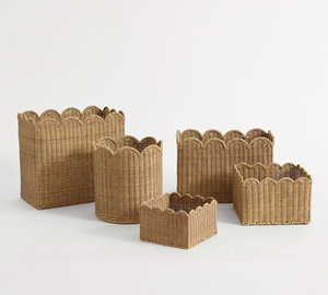 Scalloped Edge Rattan <b>Storage</b> Baskets, Handwoven Wicker Organizing <b>Bins</b> for Home Decor and Desktop <b>Storage</b> - Product Image 2
