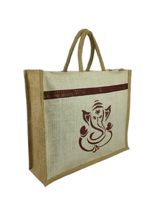 Natural Jute Tote Shopping <b>Bag</b> with Lord Ganesha Printed Design Rope Handle Zipper Closure <b>Wedding</b> <b>Gift</b> <b>Bag</b> - Product Image 2