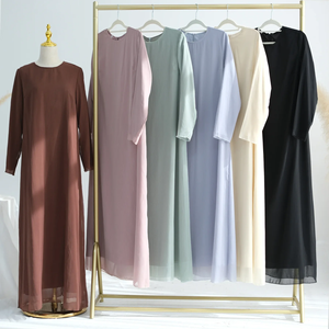 Conjunto de Abaya Abierta de Chifón Transparente con Hiyab para Mujeres Musulmanas, Ropa Islámica para Fiestas y Ramadán, Kaftán de Dubái y Turquía, Kimono Abierto de Crepé - Product Image 3