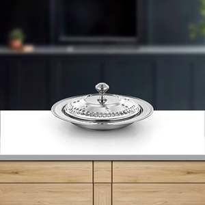 Bol de service en métal poli de haute qualité avec couvercle, compatible lave-vaisselle, écologique, pour servir des dattes, design moderne, idéal pour les cadeaux, les fêtes, le Ramadan - Product Image 2