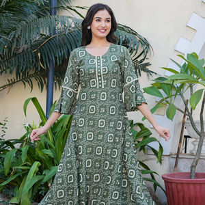 Kurta en rayonne imprimée Bandhej vert, tenue ethnique traditionnelle, confortable, décontractée, pour le quotidien et le bureau, tissu léger, été - Product Image 1