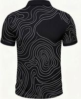 Chemise Homme Personnalisée Noire à Lignes de Contour, Imprimé Abstrait, Respirante, Décontractée, Motif Topographique Tricoté, Style Urbain, OEM