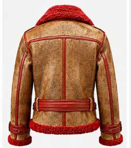 Chaqueta bomber de cuero para hombre con forro de piel sintética y cierre de cremallera - Product Image 5