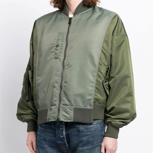 Chaquetas satinadas con cremallera de diseño personalizado, color verde oliva, manga larga, ligeras, de corte regular, material de poliéster, tipo bomber. - Product Image 5
