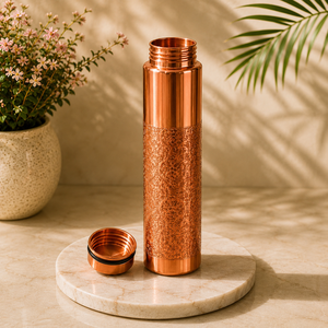 Handmade Copper Water <b>Bottle</b> with Floral Pattern Decorative Metal Drinkware Traditional Copper Drinking <b>Bottle</b> for Home Offic - Product Image 6