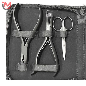 Professional Hair Extension Tool Kit White Color Stainless Steel Pliers Scissors Loop <b>Needles</b> Comb Set with Zipper <b>Case</b> OEM - Product Image 3