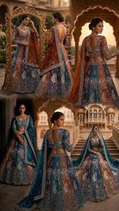 Lehenga Choli Set With Dupatta Silk Embroidered Floor-Length Traditional Indian Wedding Dress For Women - Product Image 2