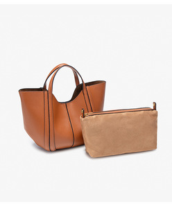 Sac fourre-tout minimaliste en cuir véritable noir avec bandoulière amovible, design ouvert, style féminin - Product Image 6