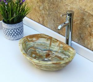 Dark Green Onyx Oval Shaped Vessel Sink Natural Stone Basin Brushed Finish Fire Resistant Contemporary Kitchen Dining Bathro - Product Image 2