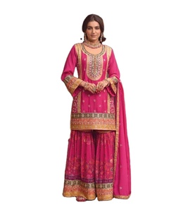 Nouvelle collection de salwar kameez traditionnels pour femmes, tissus en soie chinon, broderie, travail de sequins, pour mariage et fêtes - Product Image 1