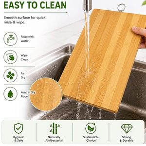 Planche à découper en bambou à grain transversal, épaisseur 1,5 cm, écologique, pour la préparation des aliments, avec poignée de couteau en bois, pour la cuisine - Product Image 5