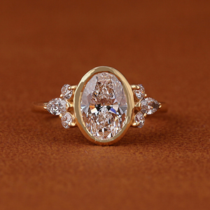 IGI Certified Oval Cut Lab Grown Diamond Bezel Set Engagement <b>Ring</b> 14k Solid Gold Cluster Promise <b>Ring</b> - Product Image 1