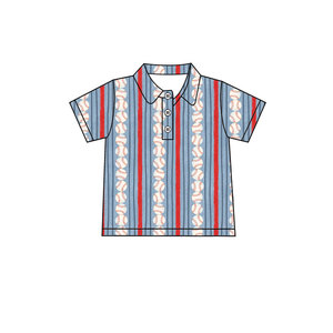 Camisetas tipo polo con estampado de béisbol para niños OEM/ODM, de manga corta con solapa, ropa para niños pequeños, ropa para niños, ropa infantil. - Product Image 5