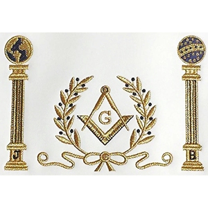 Tablier maçonnique brodé bleu et blanc avec franges, symbole de l'œil, ornement décoratif pour la tenue de cérémonie - Product Image 2