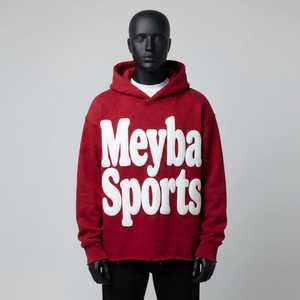 Sweat à capuche oversize rouge pour homme, imprimé graphique typographique audacieux, en molleton premium, style streetwear, tissu doux et chaud - Product Image 1