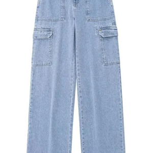 Pantalon cargo ample taille haute pour femme, coupe décontractée à jambe large avec poches - Product Image 4
