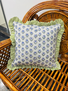Meilleures Housses de Coussin Bohèmes en Coton Faites à la Main, Luxe, Imprimé Indien au Bloc, Volants, Motifs Floraux, Personnalisables - Product Image 2