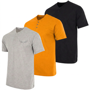 Camiseta de Manga Corta con Cuello en V para Hombre, Corte Regular, Logotipo Bordado, Color Sólido, Informal, Tejido de Punto, Algodón Transpirable, Diseño Frontal - Product Image 3